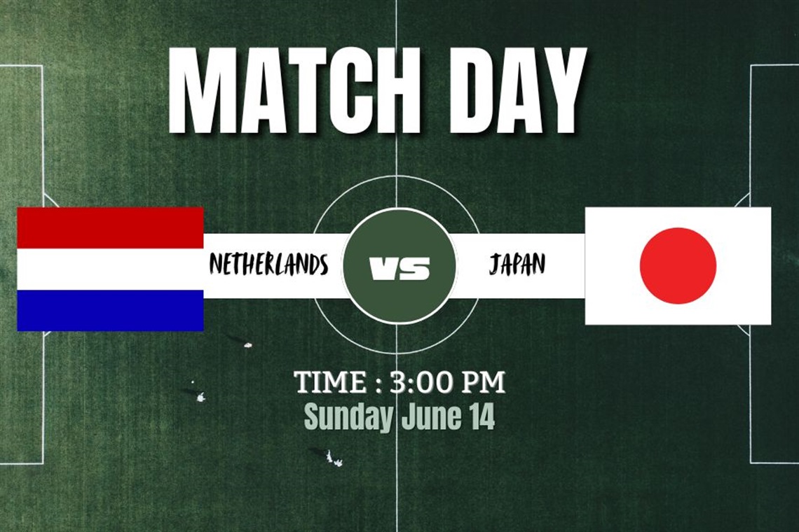 Match Day graphic with Netherlands and Japan flags