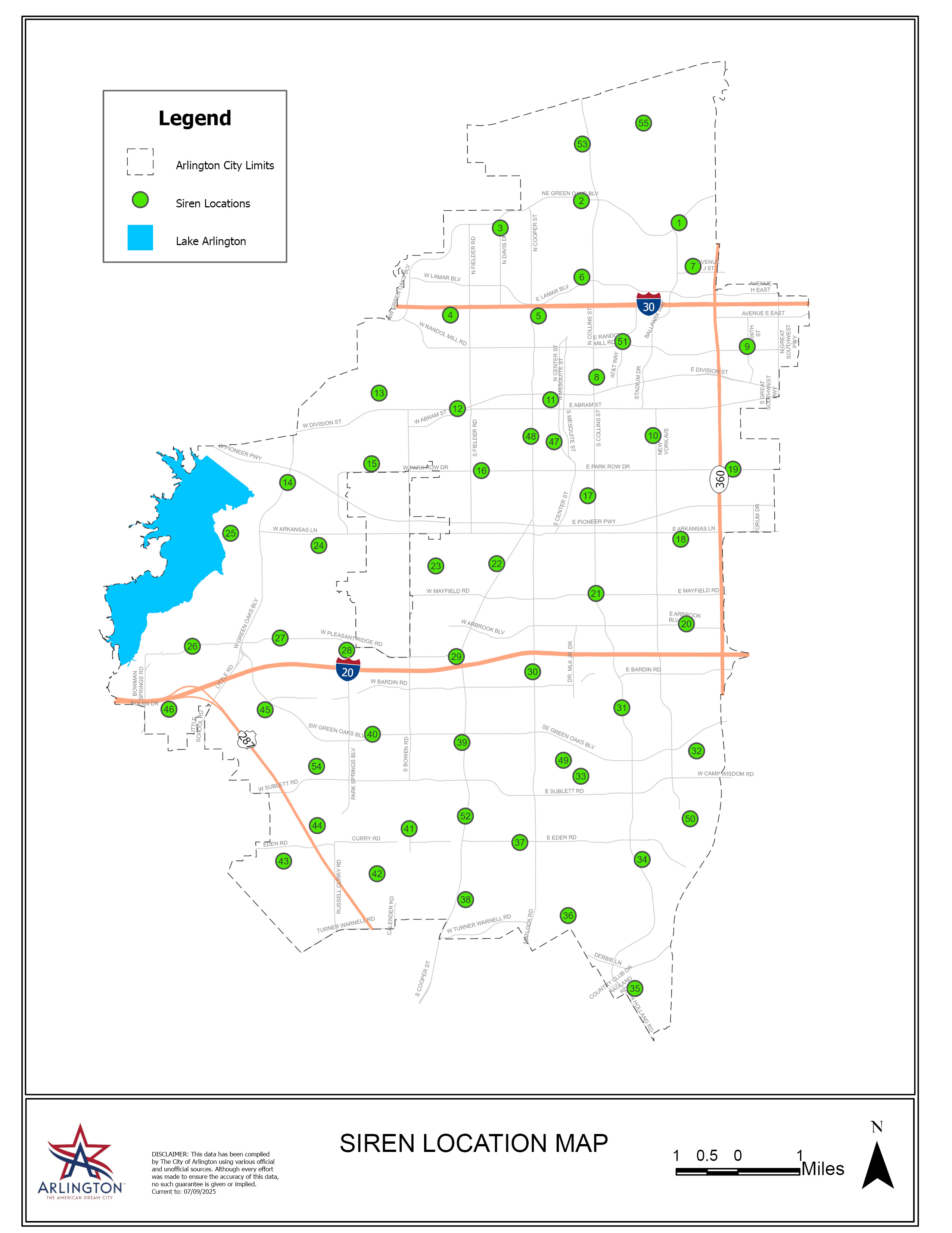 Map of Arlington's Siren Locations