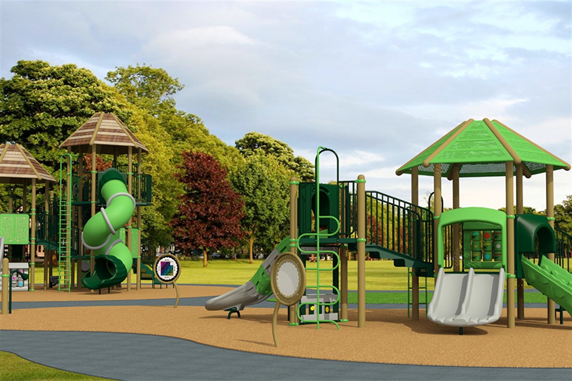 Rendering of a new playground equipment planned for High Oak Park in Arlington