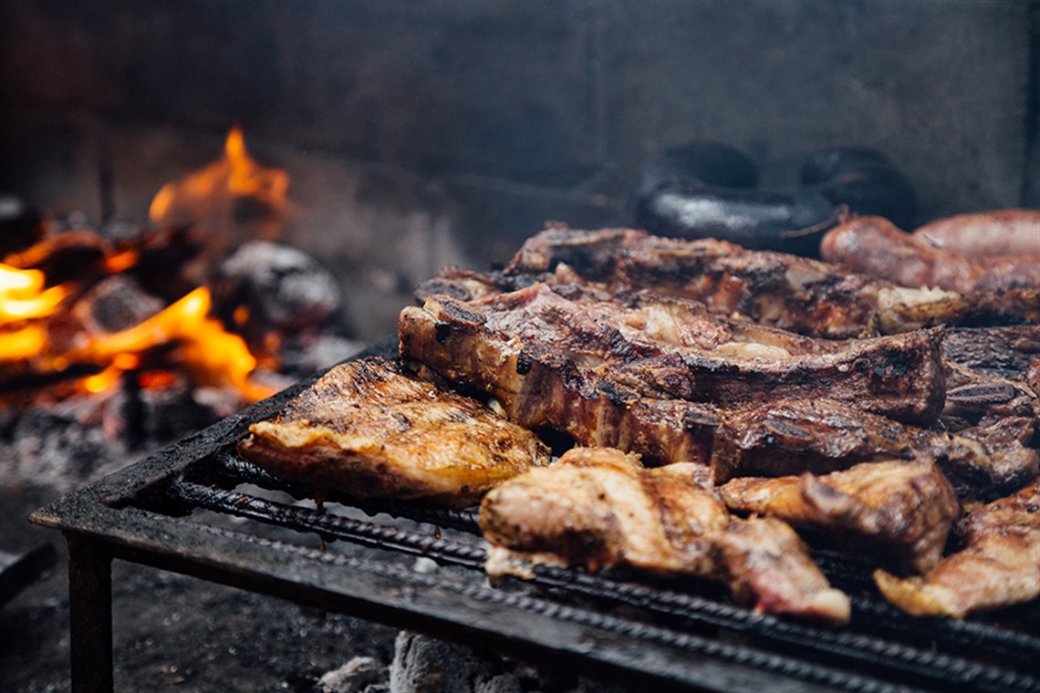 Barbeque, bbq meat cooking on grill