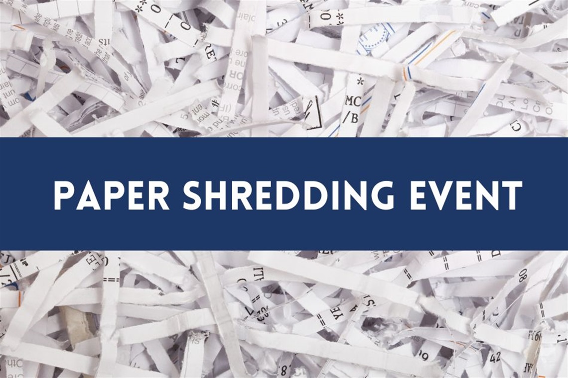 Paper Shredding Event text over shredded paper photo