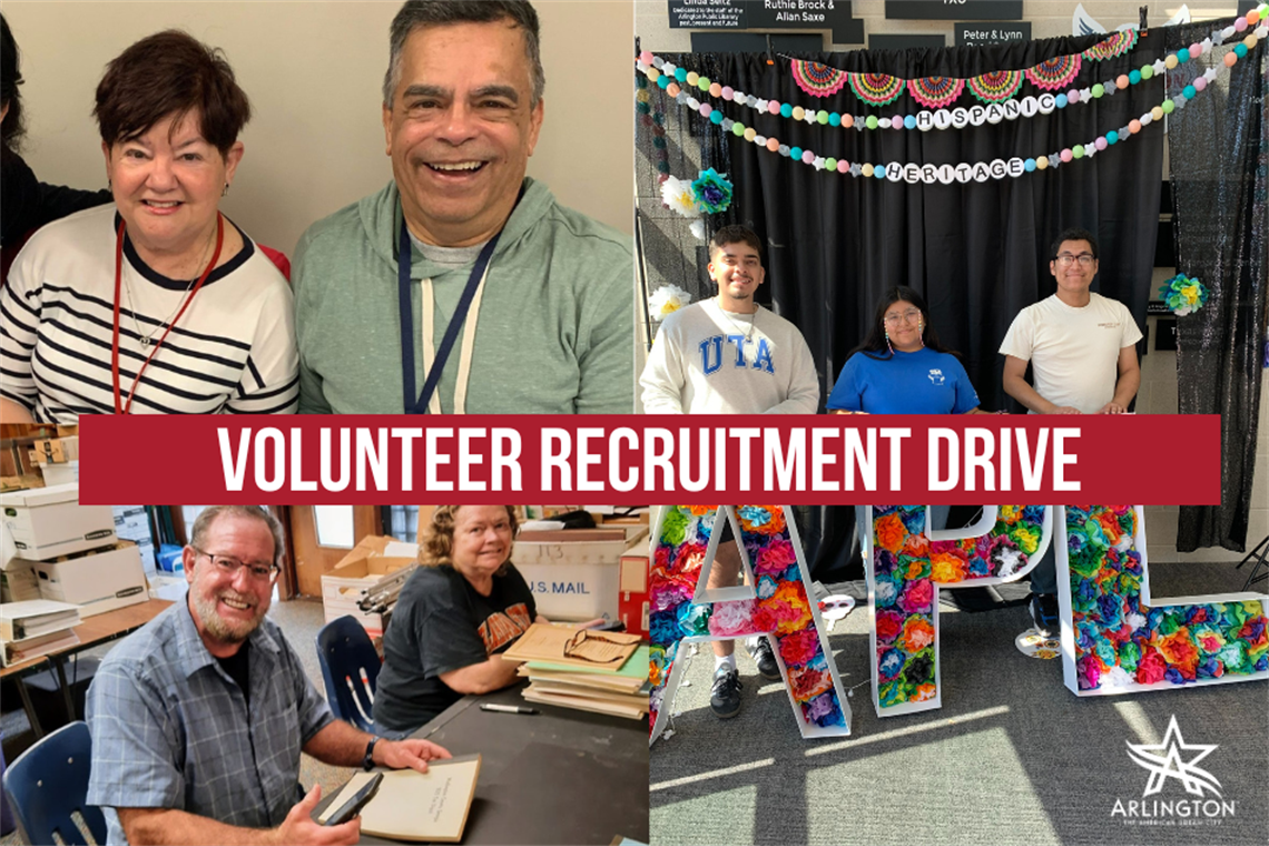 Collage of people volunteering at the library