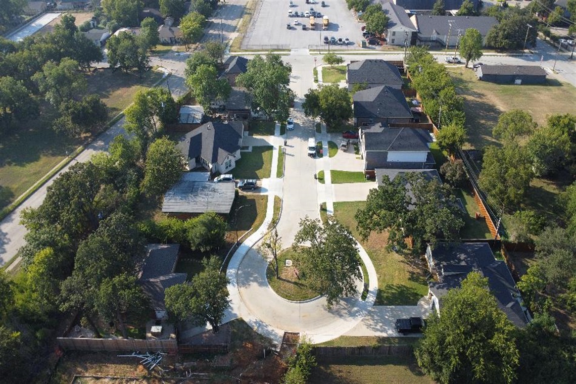Aerial view of rebuilt Slaughter Street.