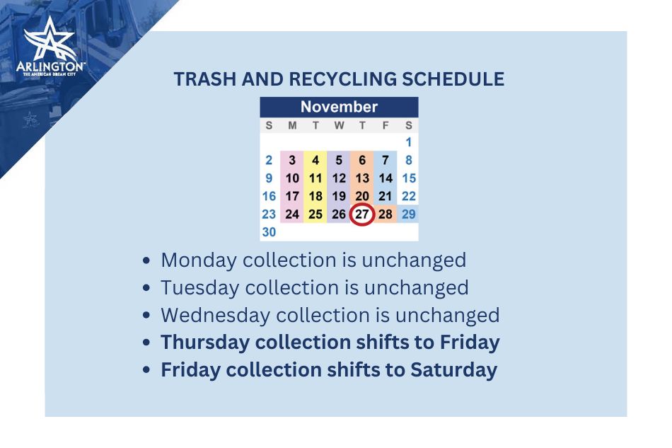 Updated trash schedule for Thanksgiving week