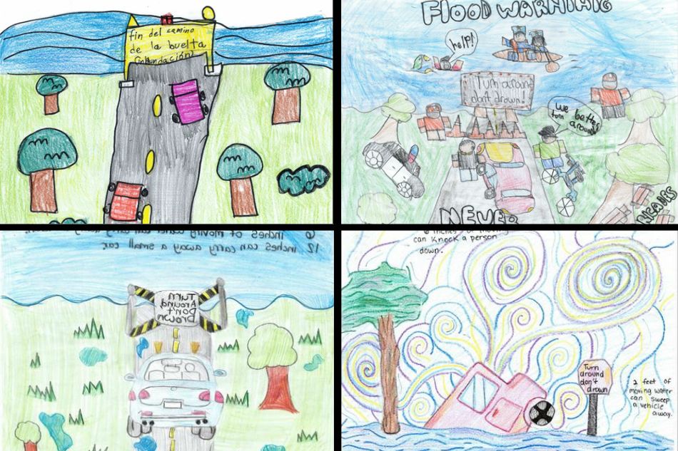 Drawings submitted by students for the Turn Around Don't Drown Contest