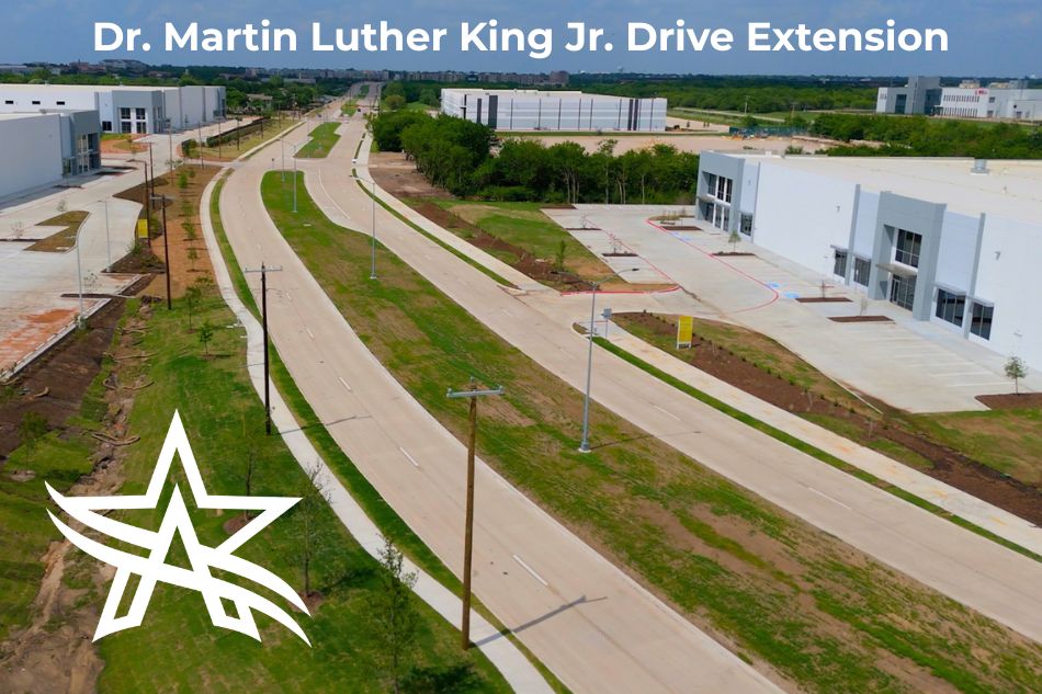 Aerial of new Dr. Martin Luther King Jr. Drive Extension in South Arlington in April 2026.