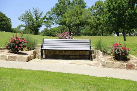 Paved trail with a bench