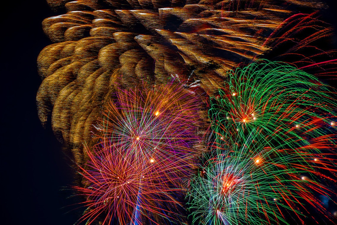 Multi-colored fireworks