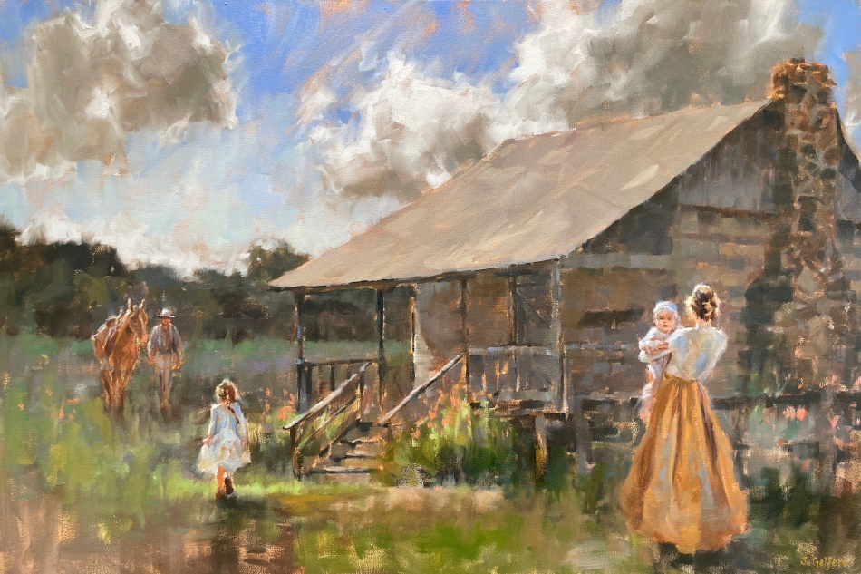 Jopling-Melear Cabin - Heritage Park Arlington. Oil on Canvas by Judy Gilfert