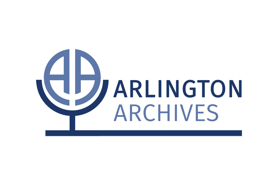 Arlington Archives podcast logo with blue microphone next to the words 