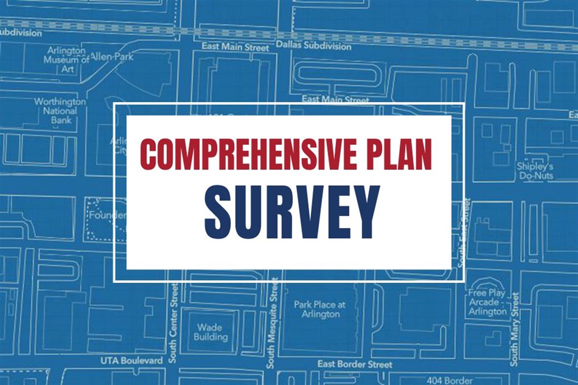 Blue map graphic with the words Comprehensive Plan Survey