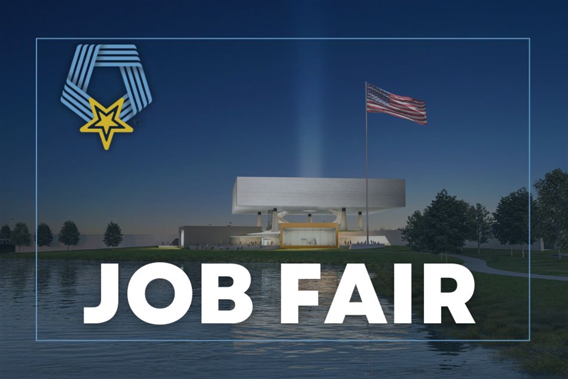Rendering of the final design of the National Medal of Honor Museum in Arlington with the words Job Fair written on the graphic