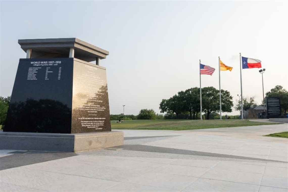 Monuments and flags at Veterans Park.