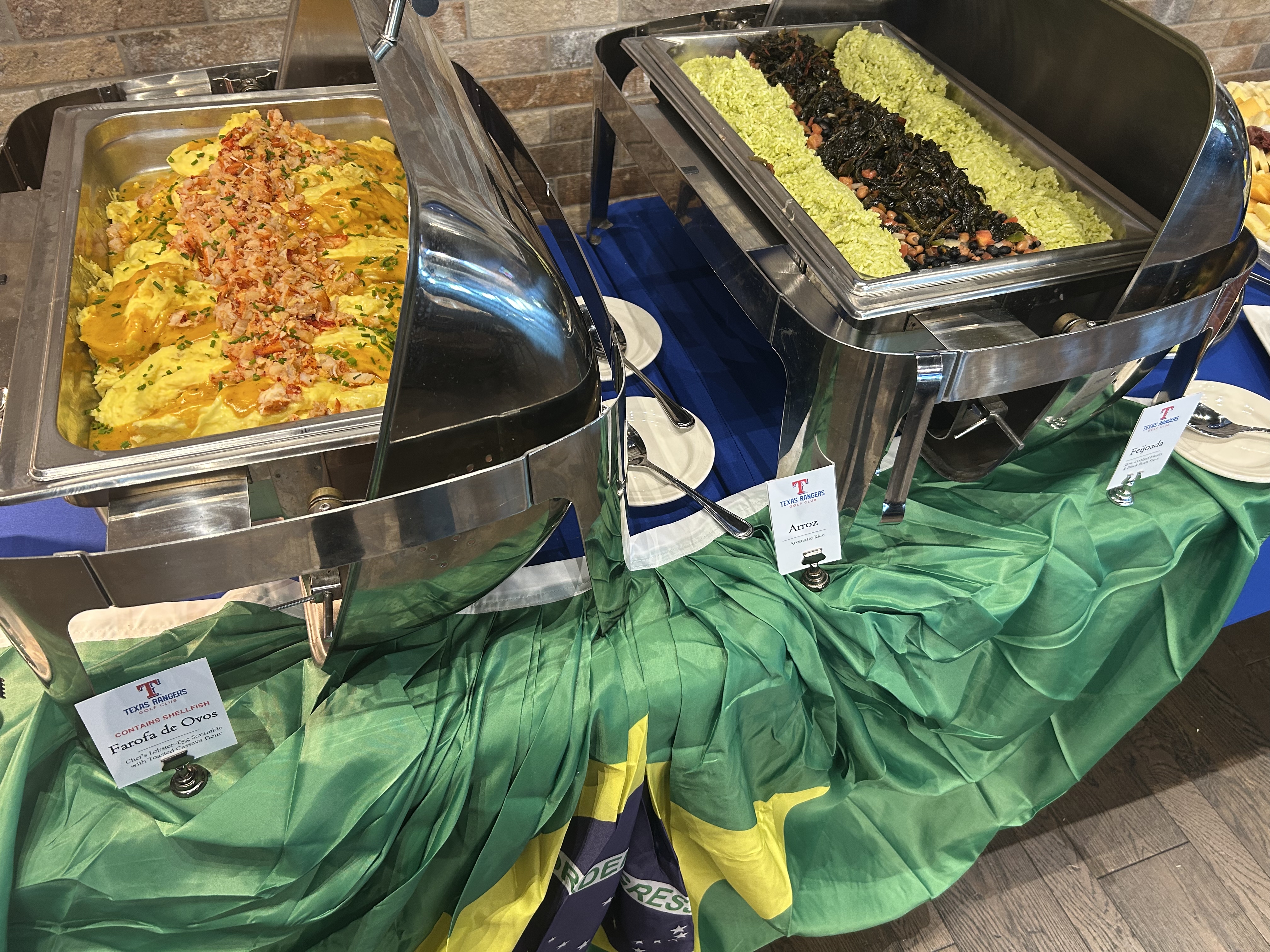 Trays of Brazilian food at Home Plate Sunday Brunch event