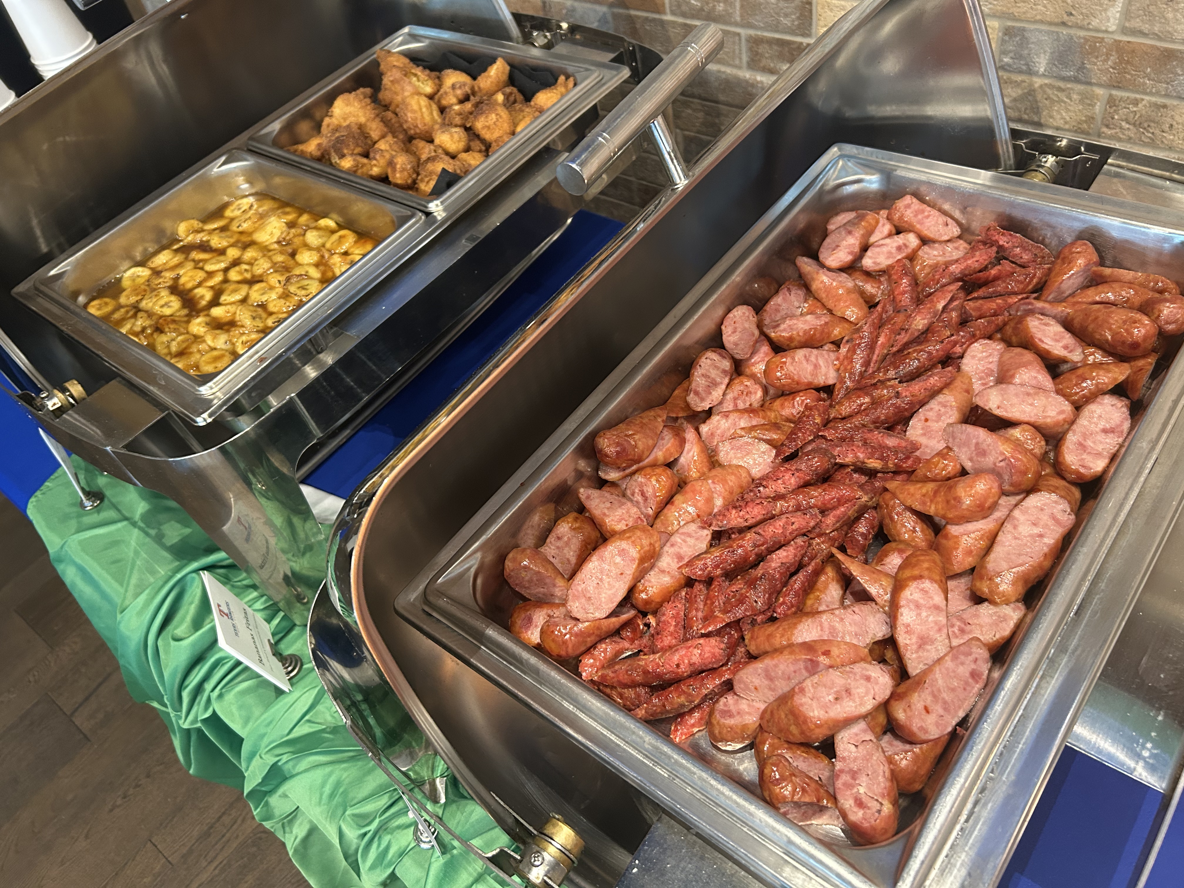 Trays of Brazilian food at Home Plate Sunday Brunch event