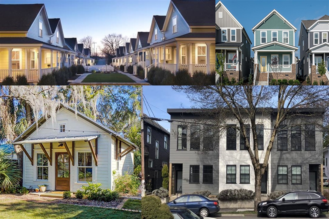 Houses with cars parked on street