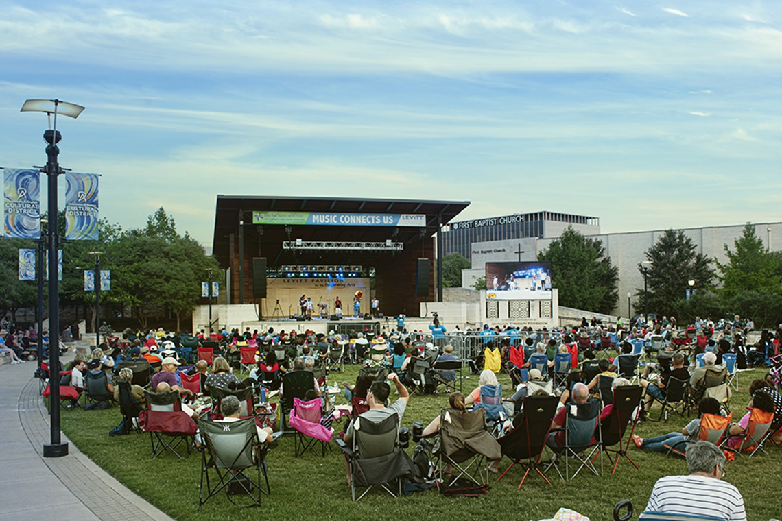 Concert goers on the lawn at Levitt Pavilion 