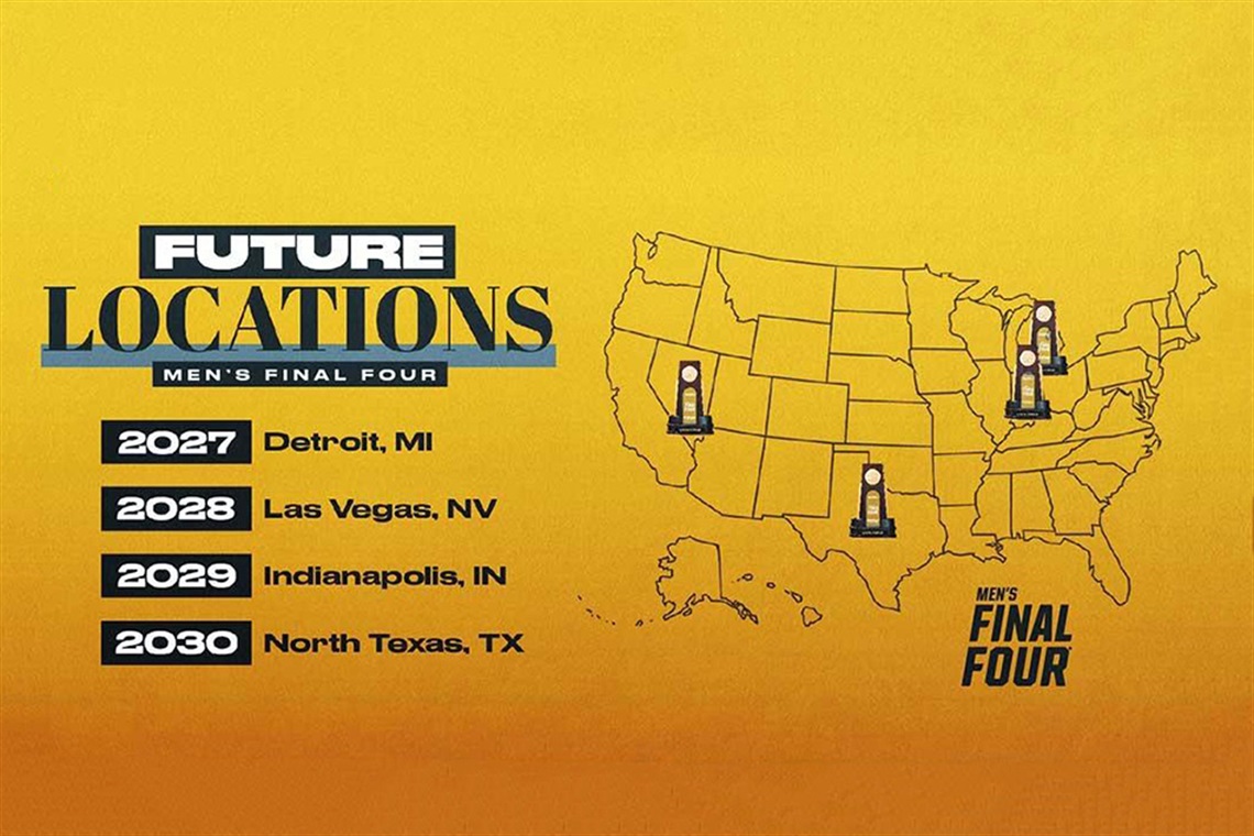 Map of the U.S. with 4 locations marked on an orange background