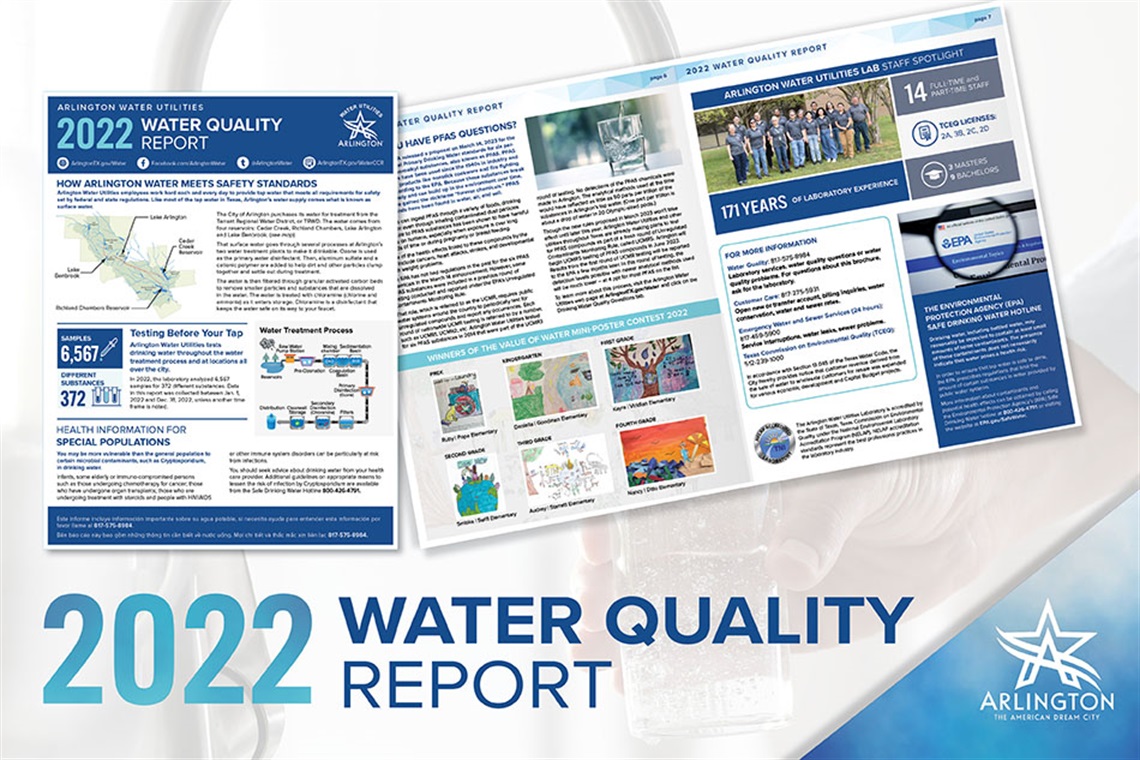 2022 Water Quality Report from Arlington Water Utilities front page and spread.