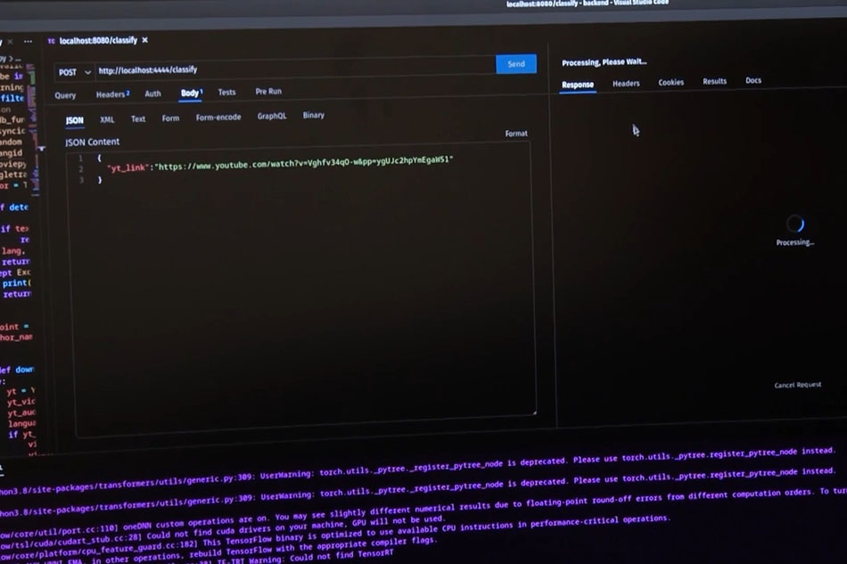 Computer screen with codes visible on screen.