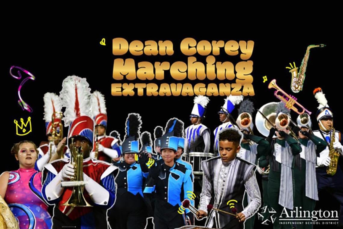 Various members of Arlington ISD's marching bands performing.