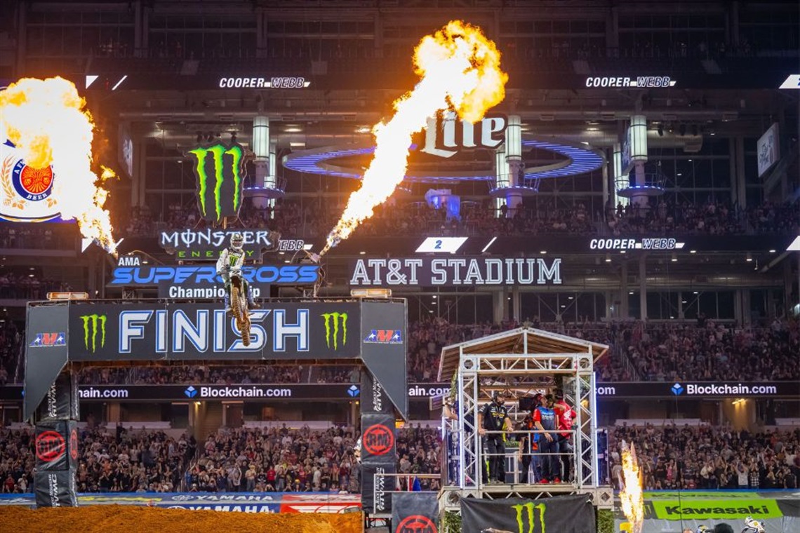 Supercross rider in the air at AT&T Stadium