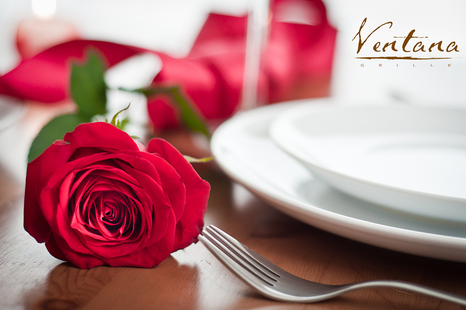 photo of restaurant table with Valentine's Day decoration at Ventana Grille