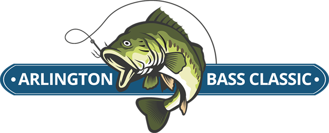 Logo for Arlington Bass Classic with graphic of bass on a fishing hook