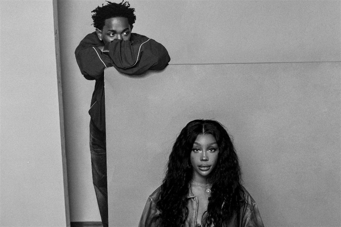 Kendrick Lamar and SZA on a black and white picture